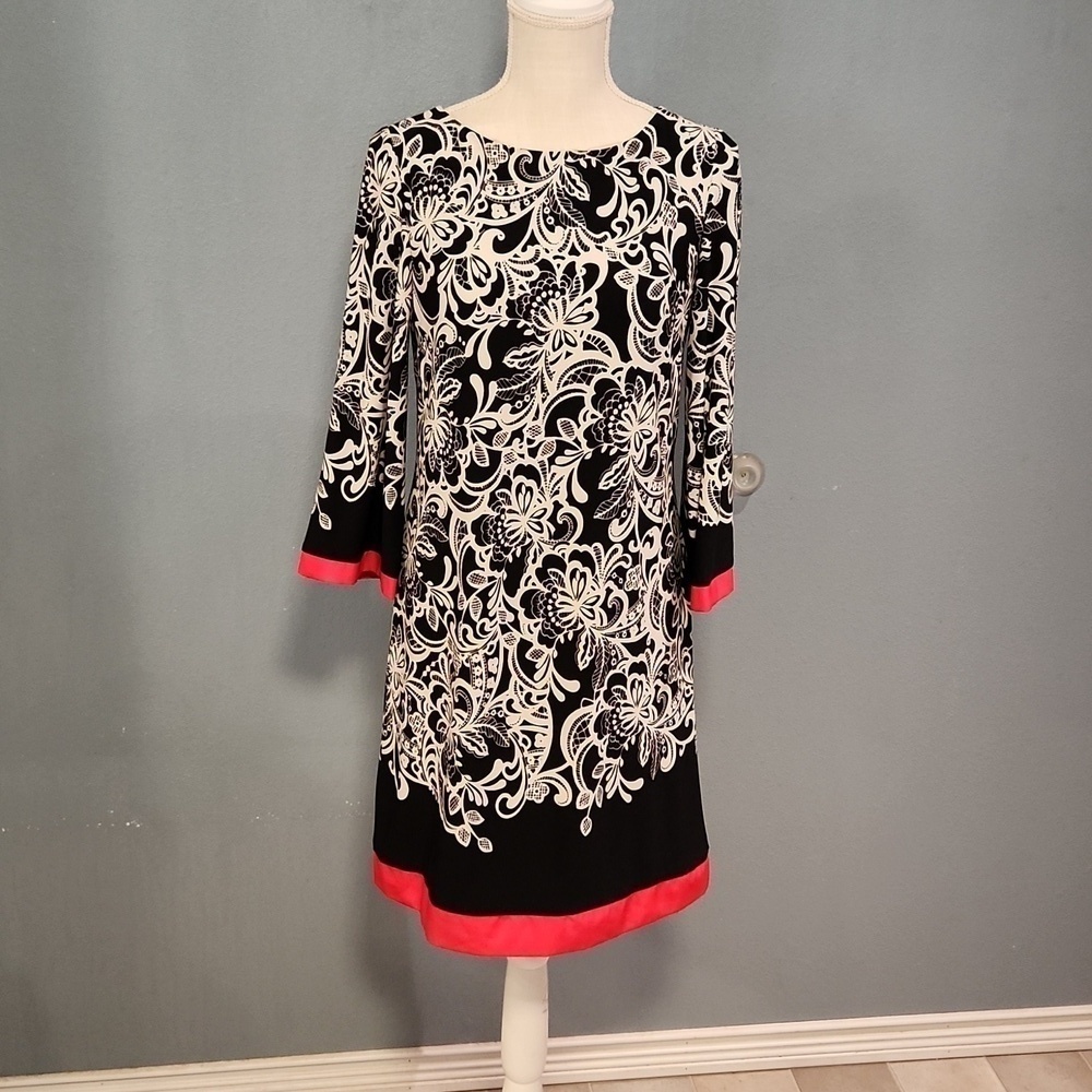 Eliza J floral paisley print color-block 3/4 Quarter Sleeve Holiday Shift Dress